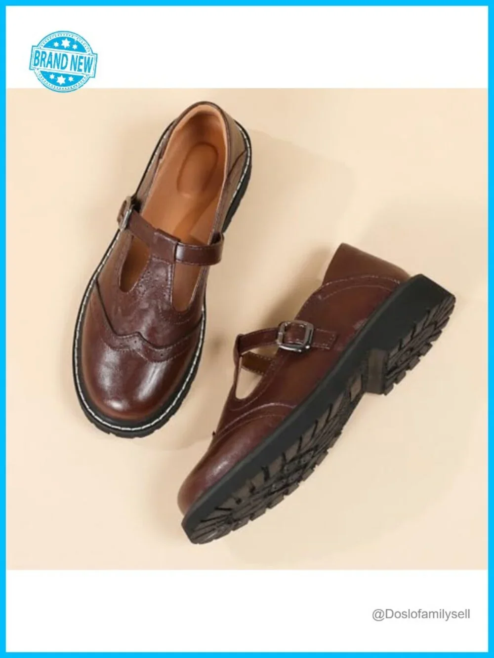Women's Faux Leather T-Strap Mary Jane Platform Oxfords Buckle Dress Shoes